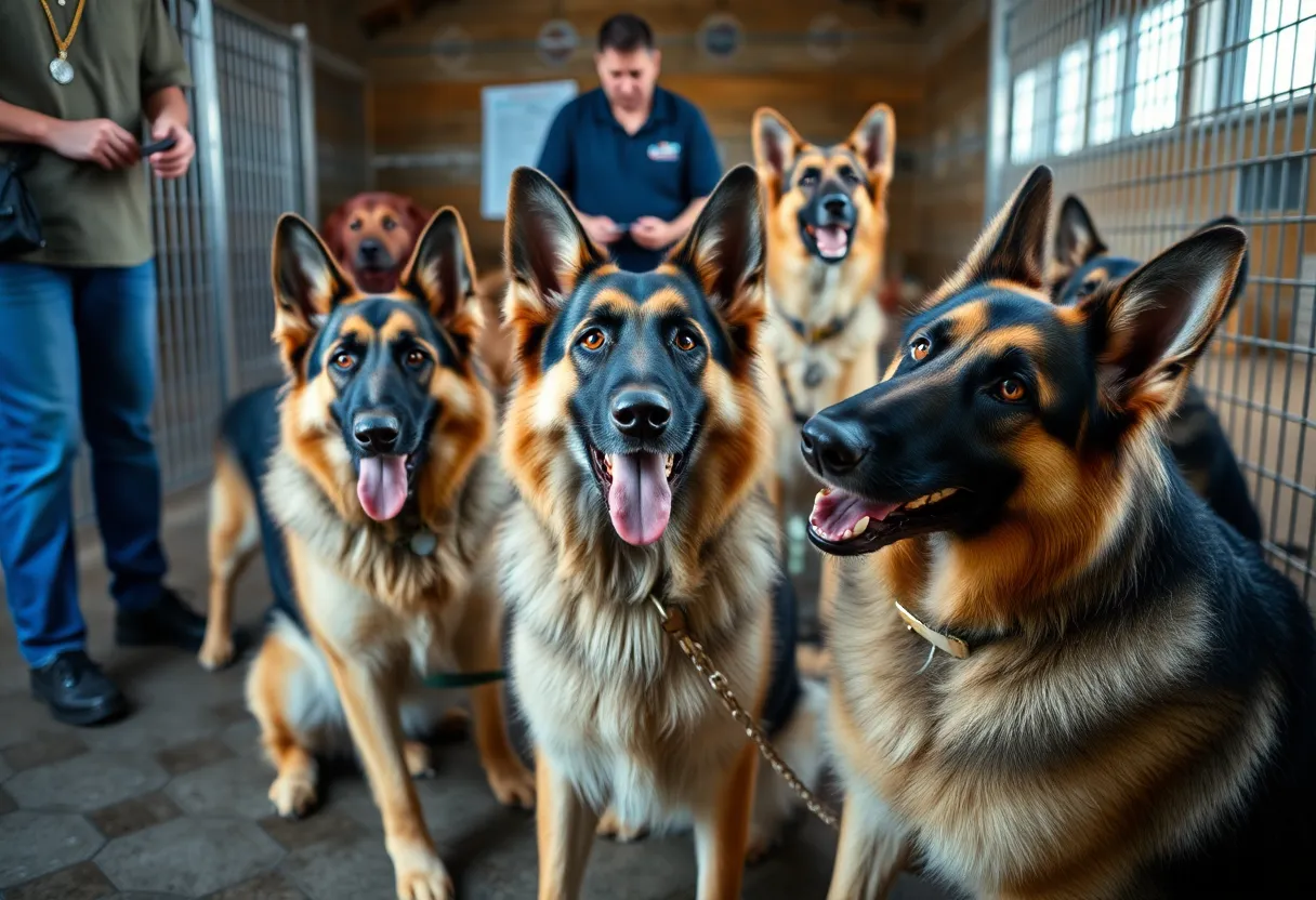 Playful German Shepherds at a rescue shelter