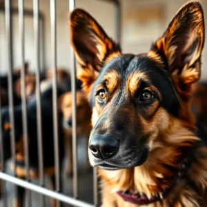 A German shepherd in a shelter looking for a new home