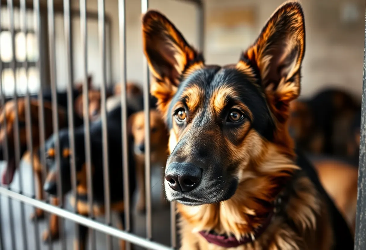 A German shepherd in a shelter looking for a new home