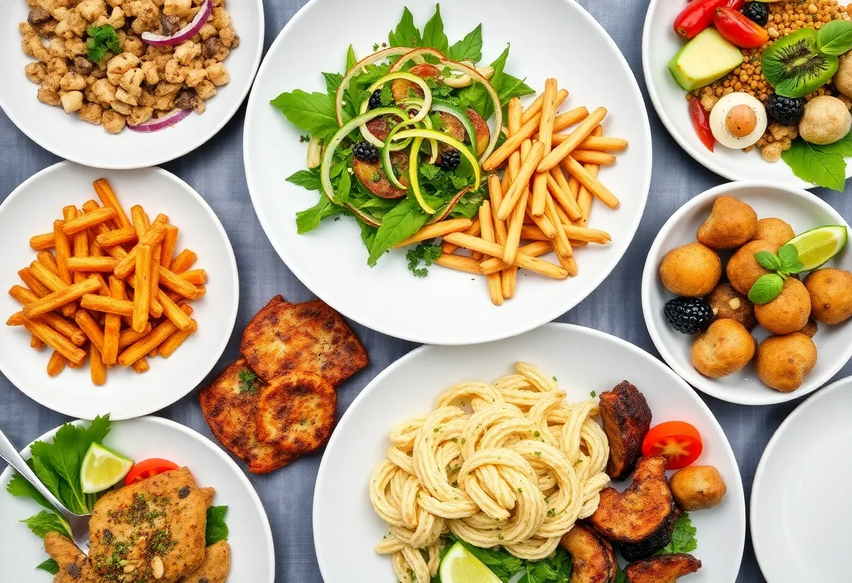 Assortment of gourmet healthy meals on a table