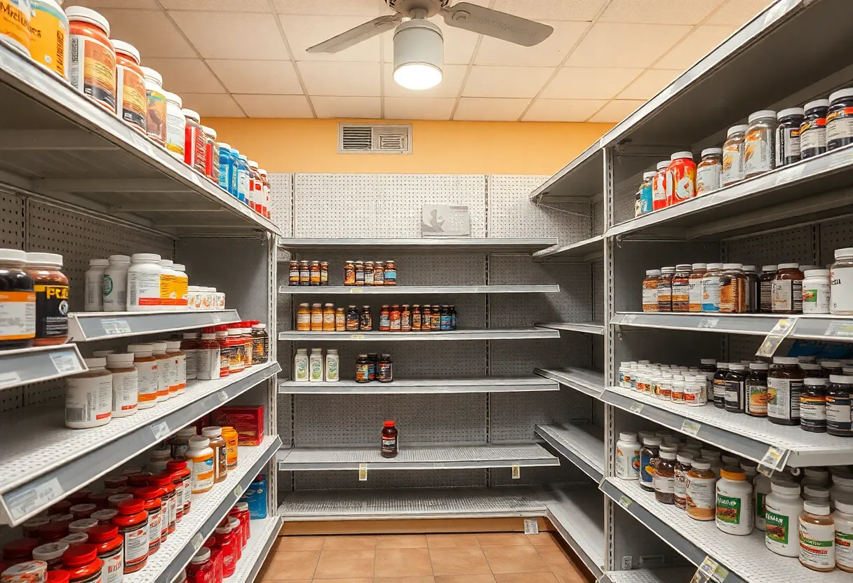 Interior of a grocery store with empty shelves