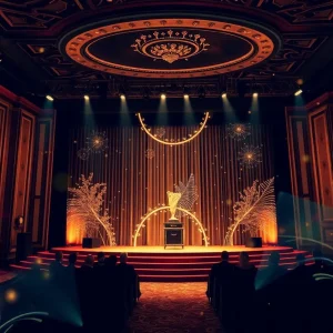 An artistic representation of an awards ceremony celebrating arts and culture.