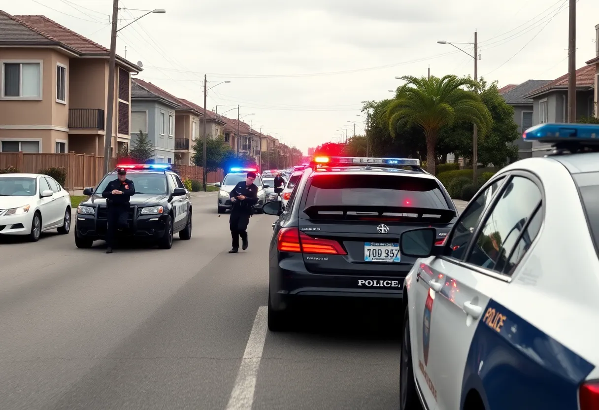 Police cars responding to a crime scene in Huntington Beach