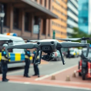 Drone operated by Huntington Beach Police at an emergency scene
