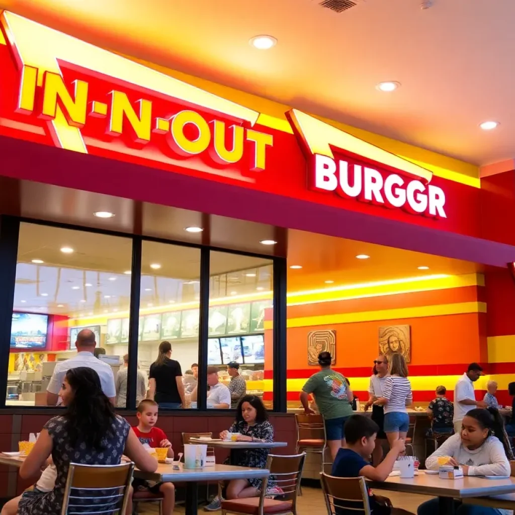 Families enjoying meals at In-N-Out Burger in Baldwin Park