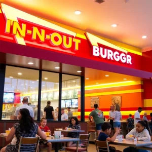 Families enjoying meals at In-N-Out Burger in Baldwin Park