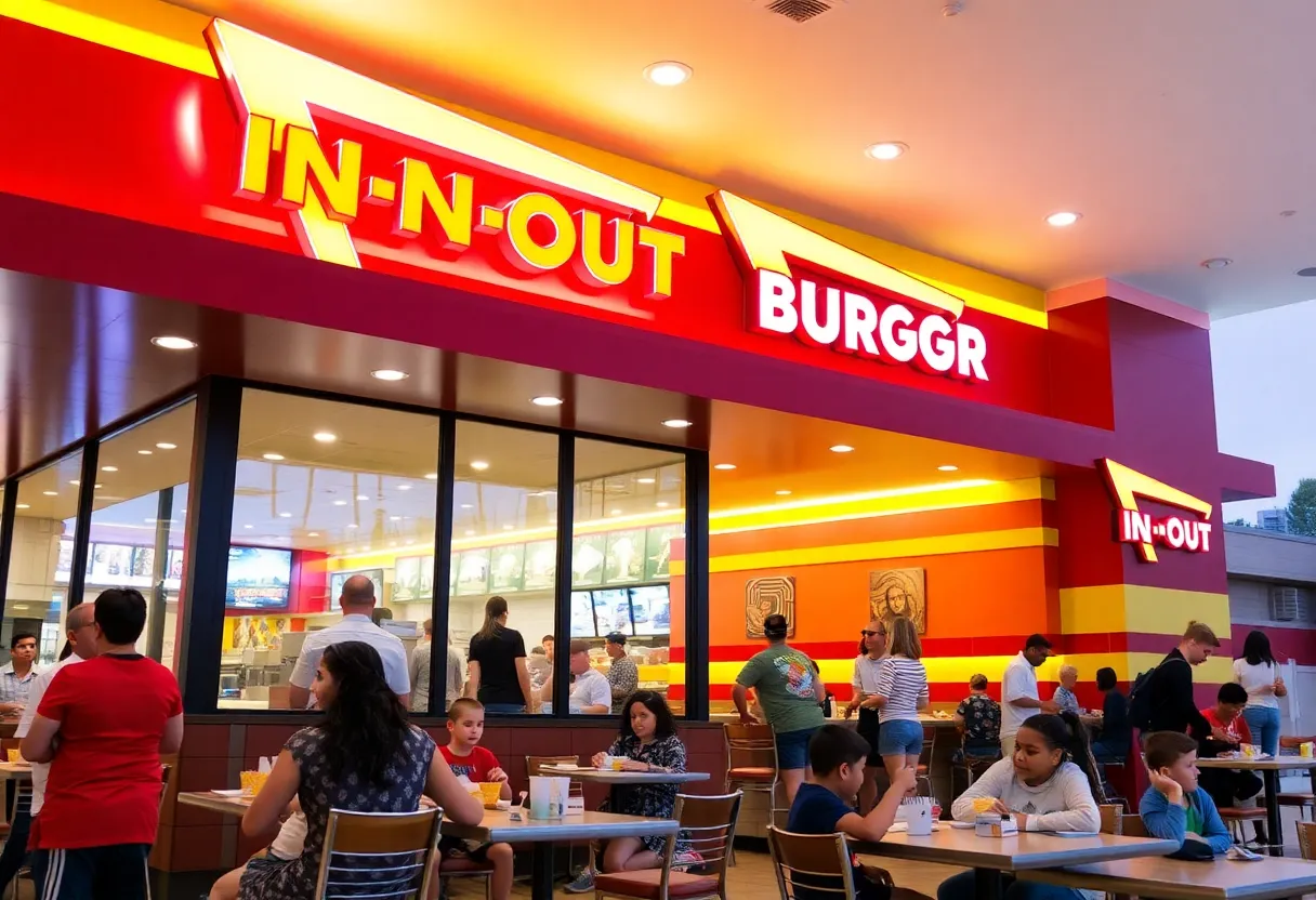 Families enjoying meals at In-N-Out Burger in Baldwin Park
