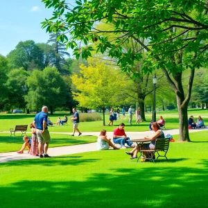 Diverse families enjoying a park with accessible amenities.