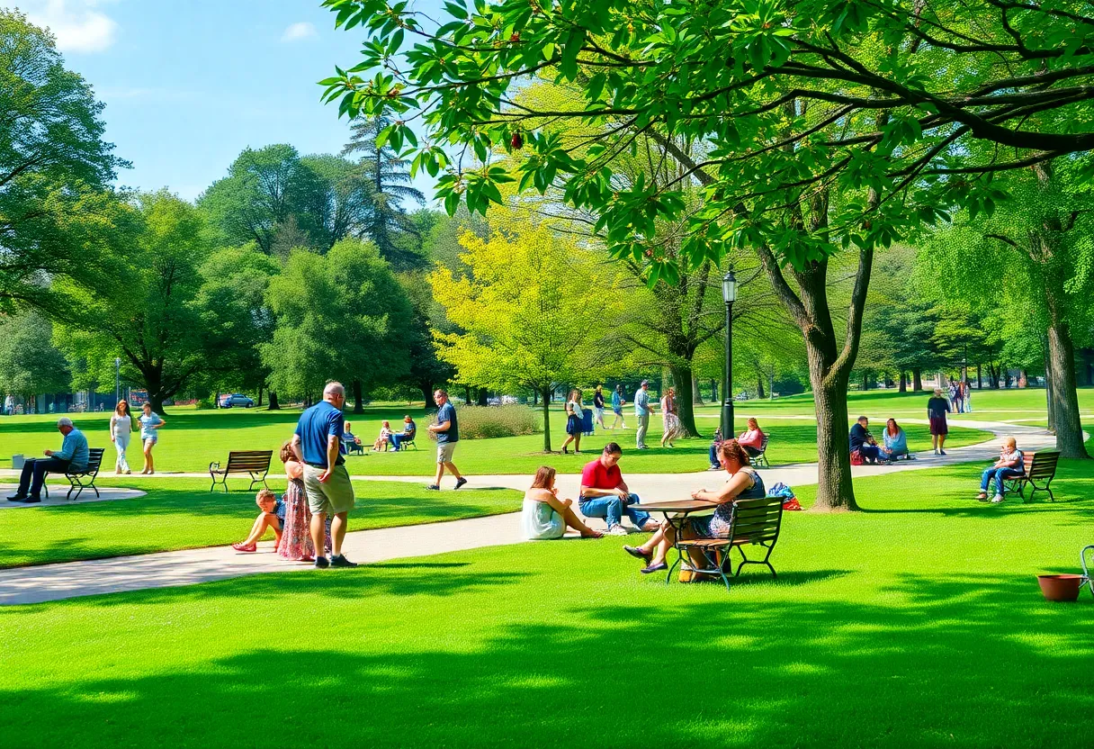 Diverse families enjoying a park with accessible amenities.