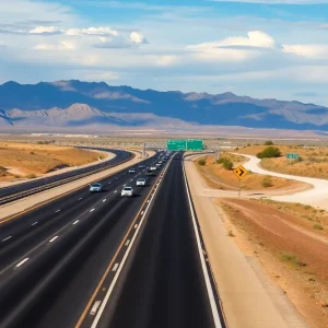 View of Interstate 10 with traffic in a desert landscape
