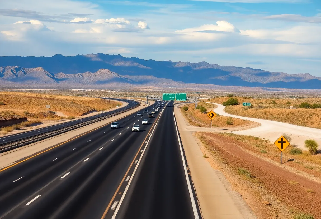 View of Interstate 10 with traffic in a desert landscape