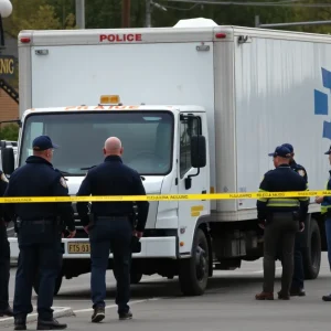 Police officers investigating an armed carjacking scene
