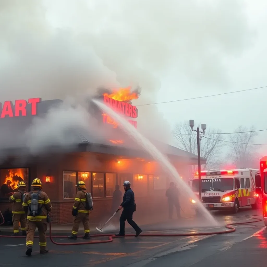 Firefighters battling a fire at a restaurant in Irvine, CA.