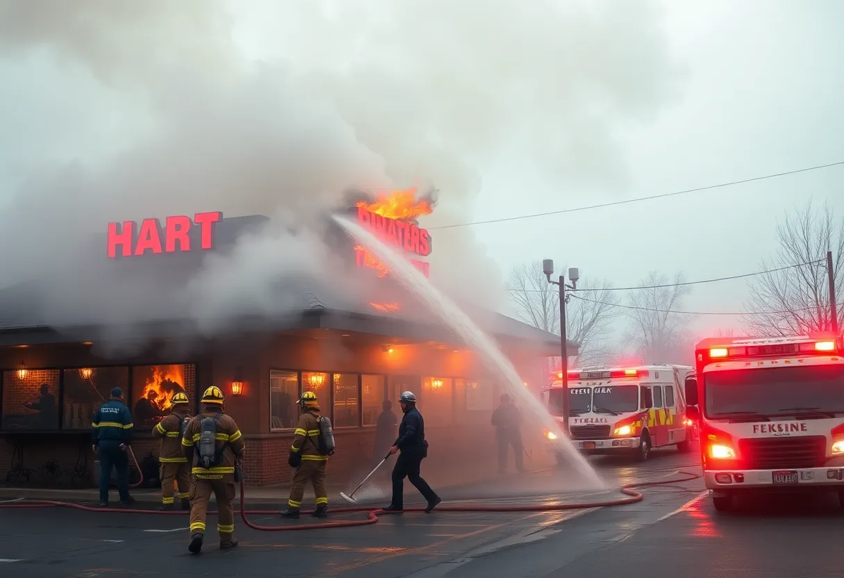 Firefighters battling a fire at a restaurant in Irvine, CA.