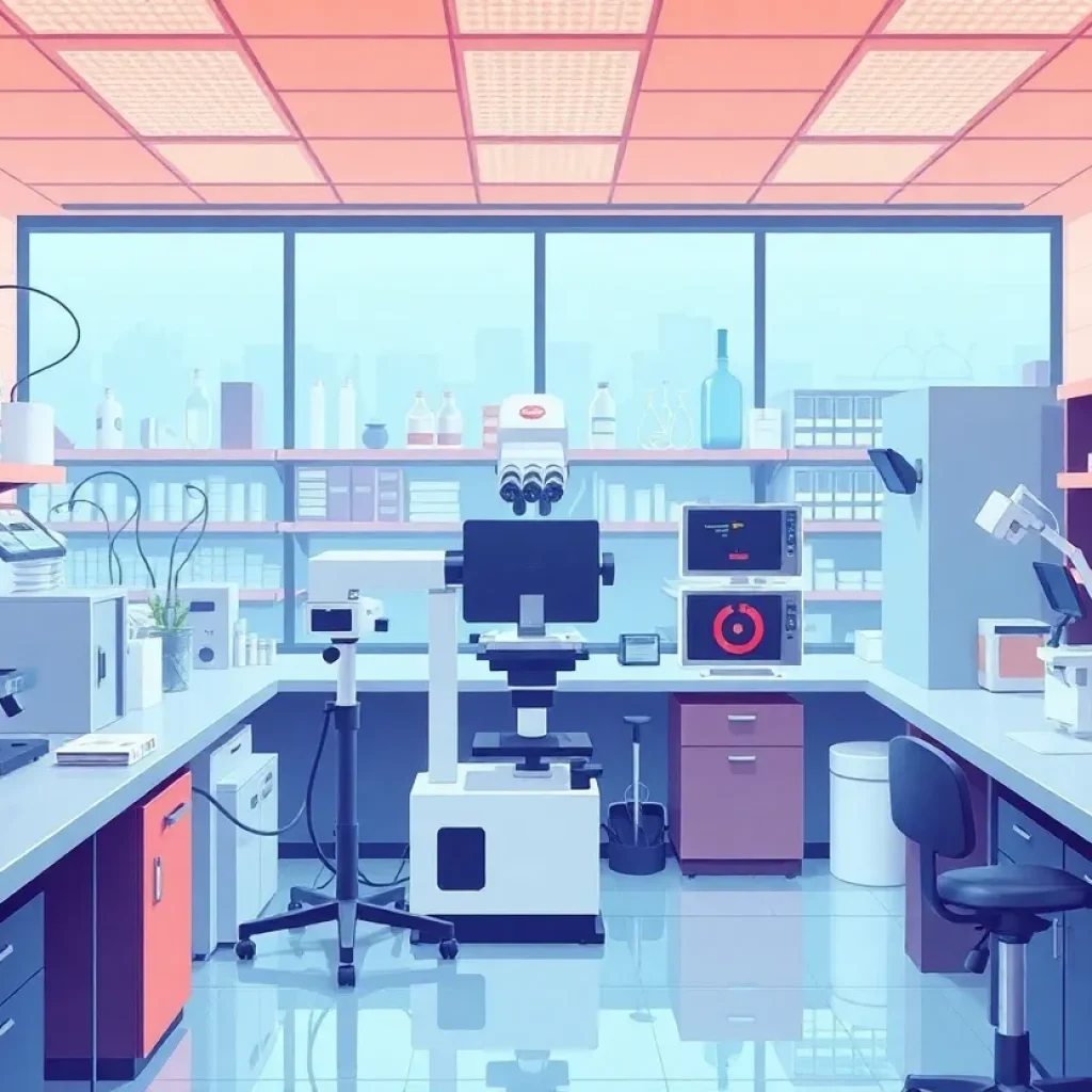 Laboratory scene focusing on eye disease research