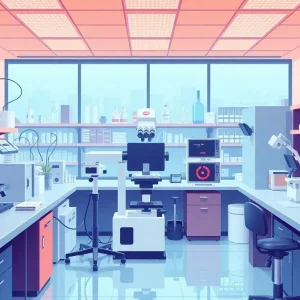 Laboratory scene focusing on eye disease research