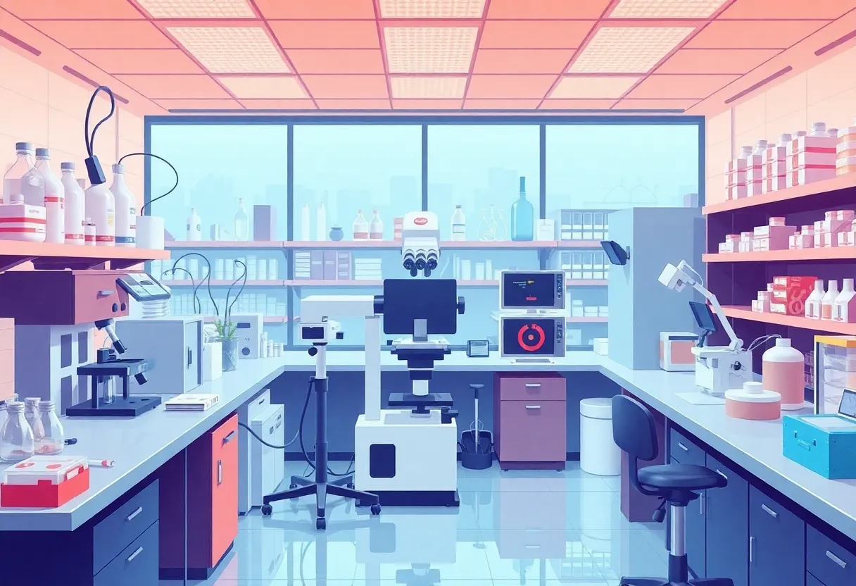 Laboratory scene focusing on eye disease research