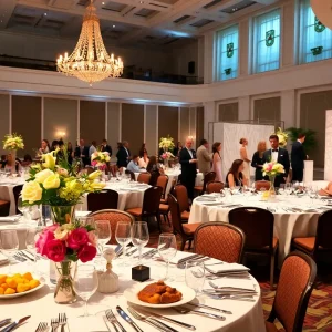 Charity luncheon with elegant decor and fashion presentation