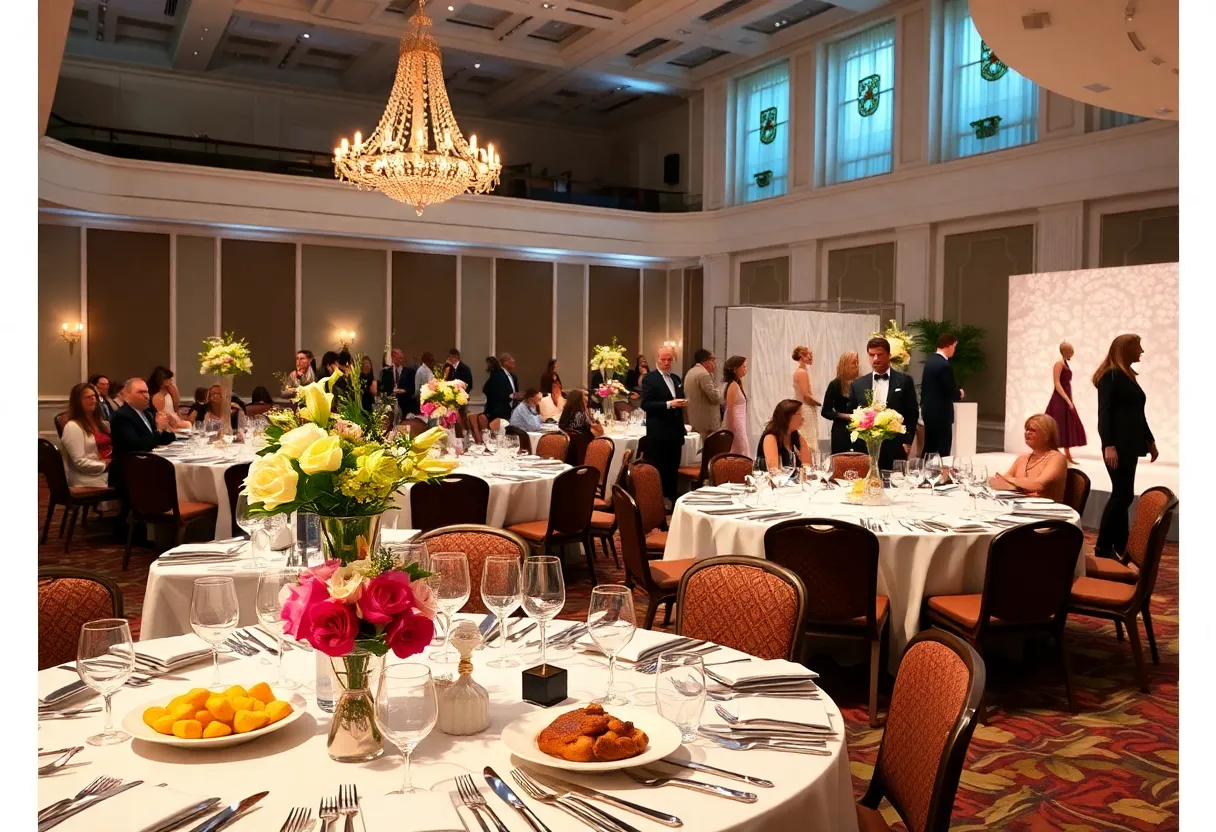 Charity luncheon with elegant decor and fashion presentation