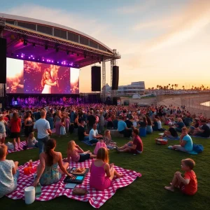 Families enjoying an outdoor concert in Long Beach with picnic setups and lively atmosphere.