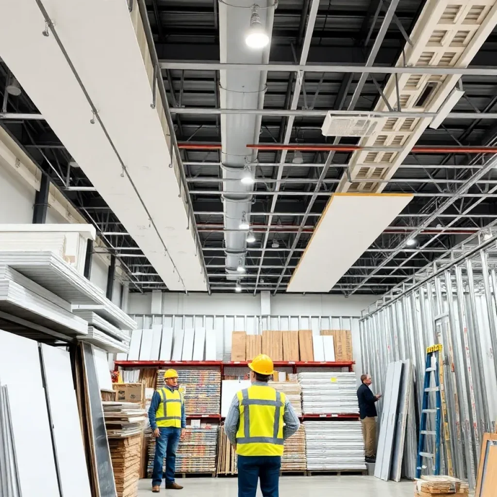 Showcase of construction materials at Lowe's hardware store