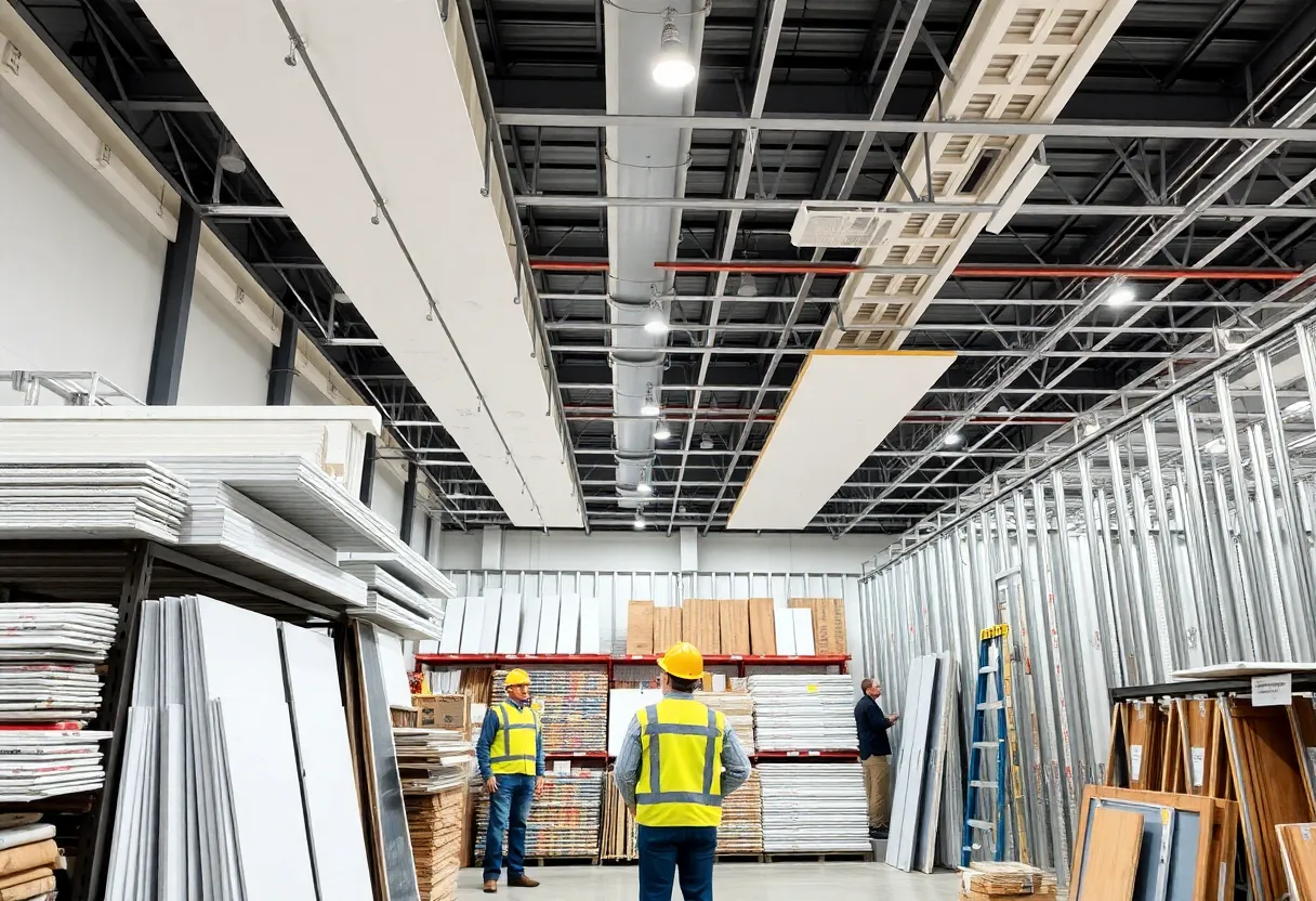 Showcase of construction materials at Lowe's hardware store