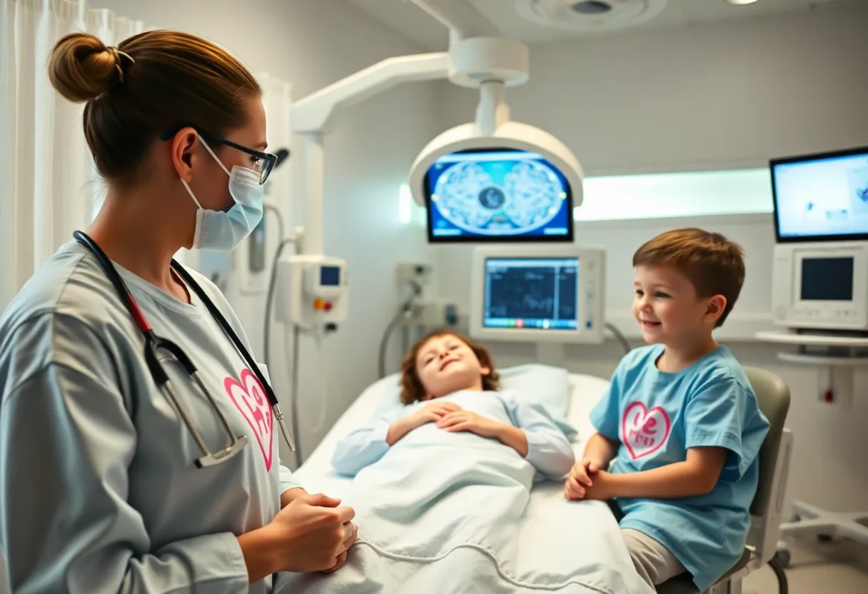 Healthcare professionals discussing pediatric cardiac care technology