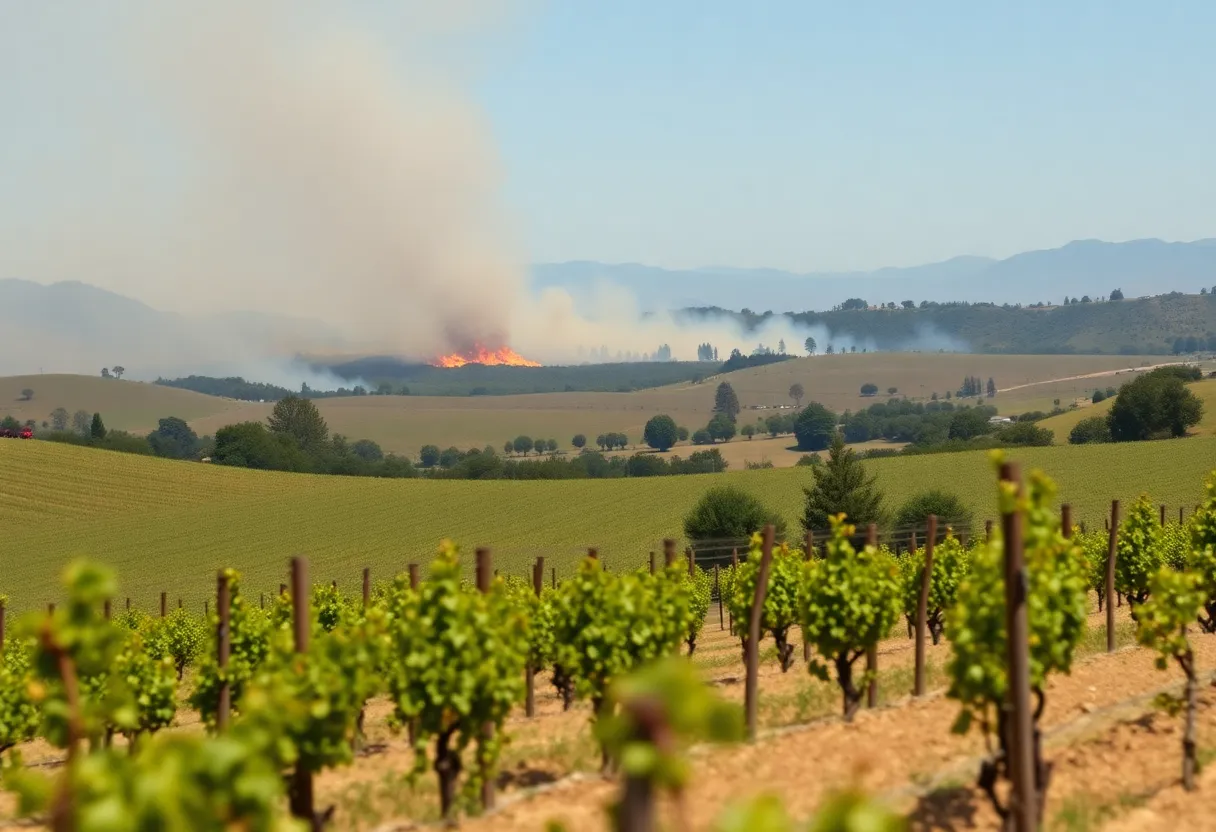 Firefighters battling flames in Napa Valley vineyards during wildfire