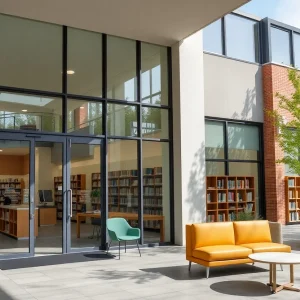 Interior view of the new Delhi Library Branch in Santa Ana