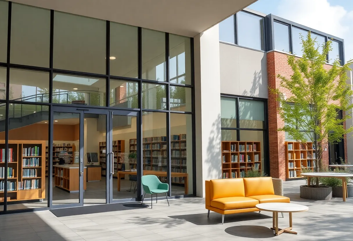 Interior view of the new Delhi Library Branch in Santa Ana