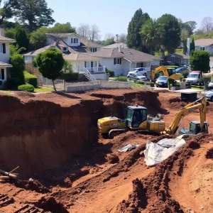 Heavy machinery working on a landslide-affected area in Newport Beach