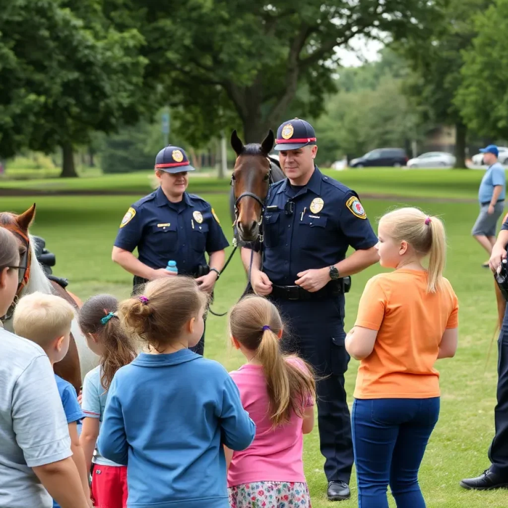 Community members interacting with police officers at Newport Beach National Night Out event
