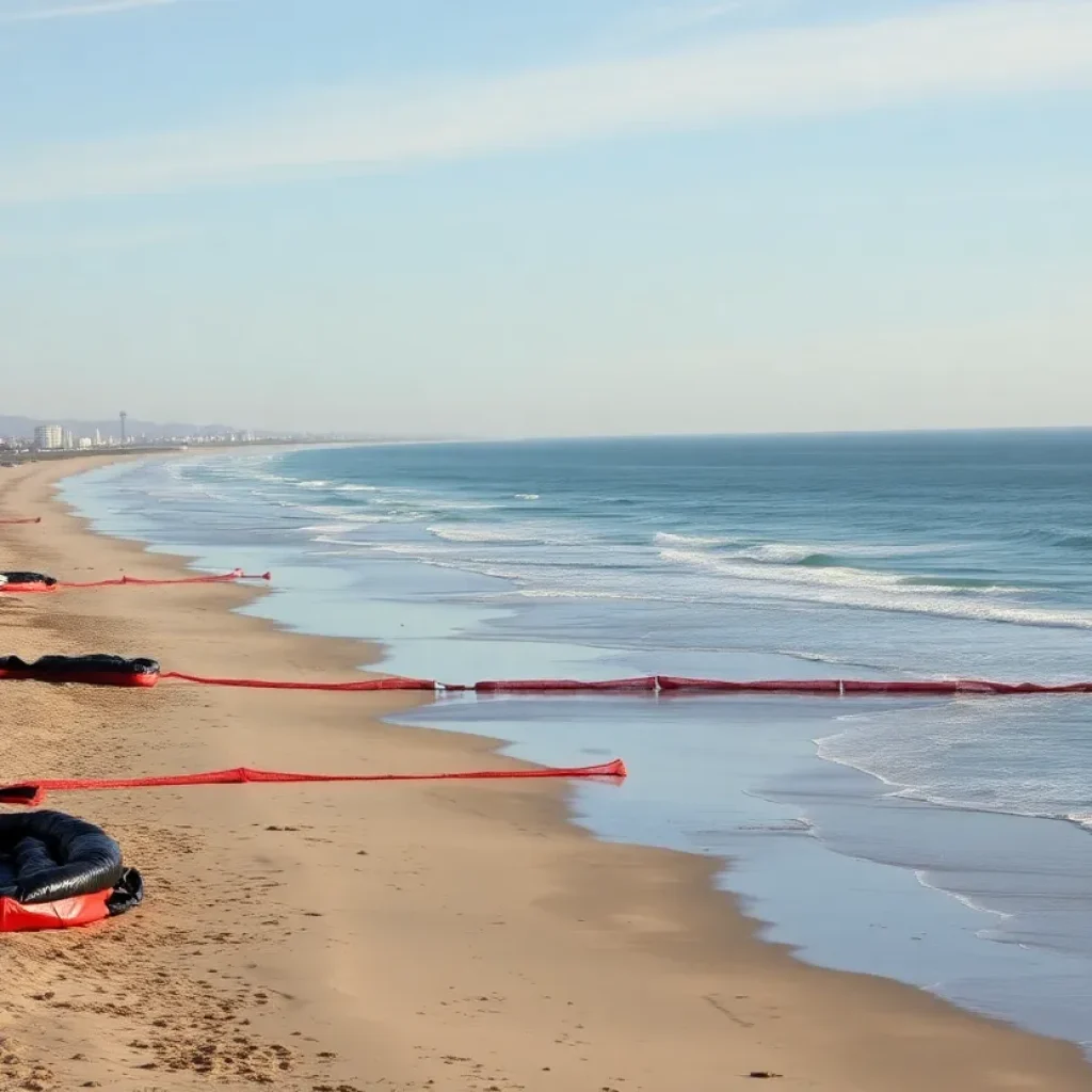 Cleanup crew responding to an oil spill at Newport Beach