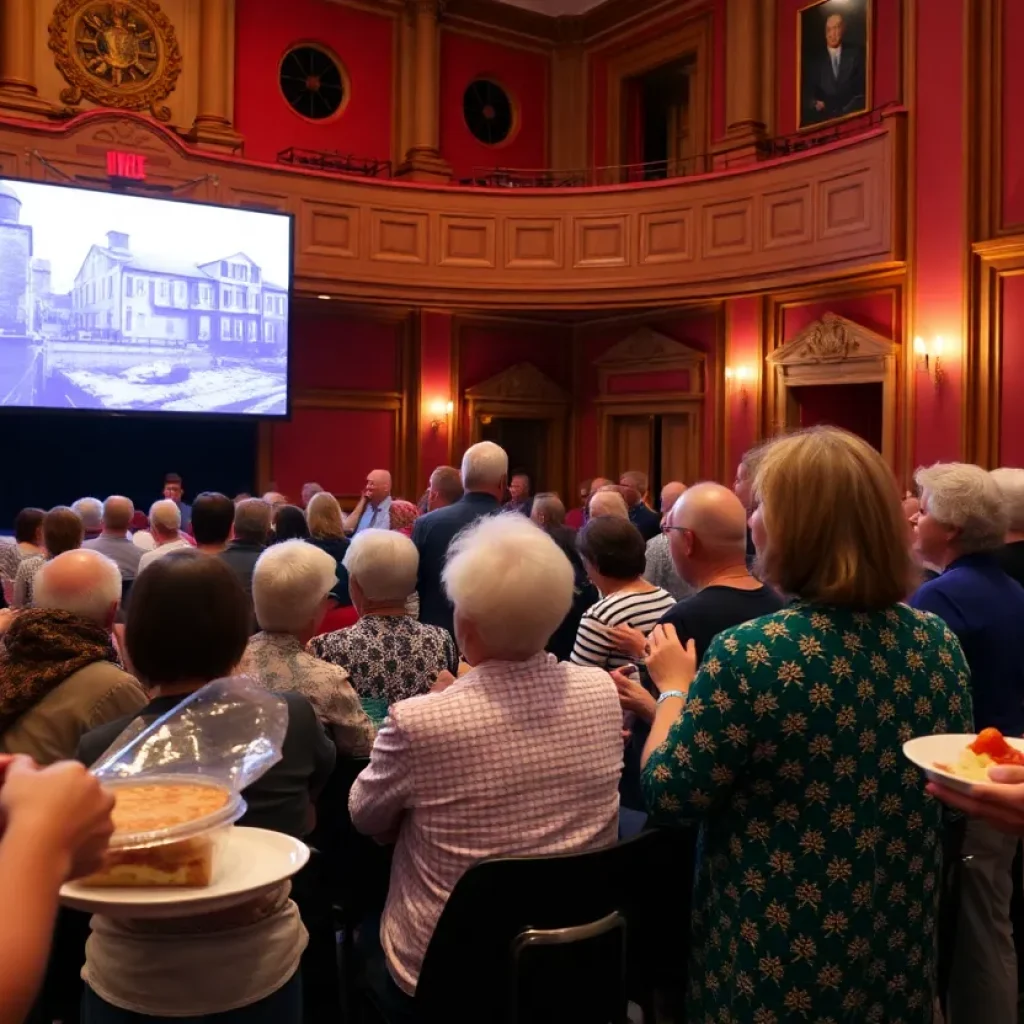 Audience at a fundraising film screening in a historic theater