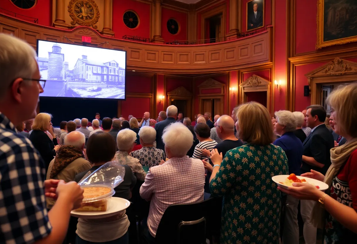 Audience at a fundraising film screening in a historic theater