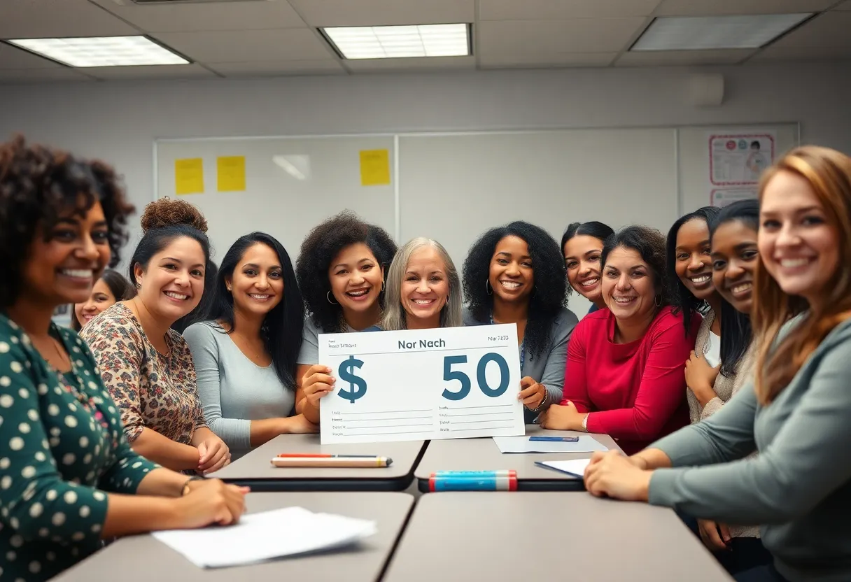Celebration of salary increases among educators and staff in Newport-Mesa School District.