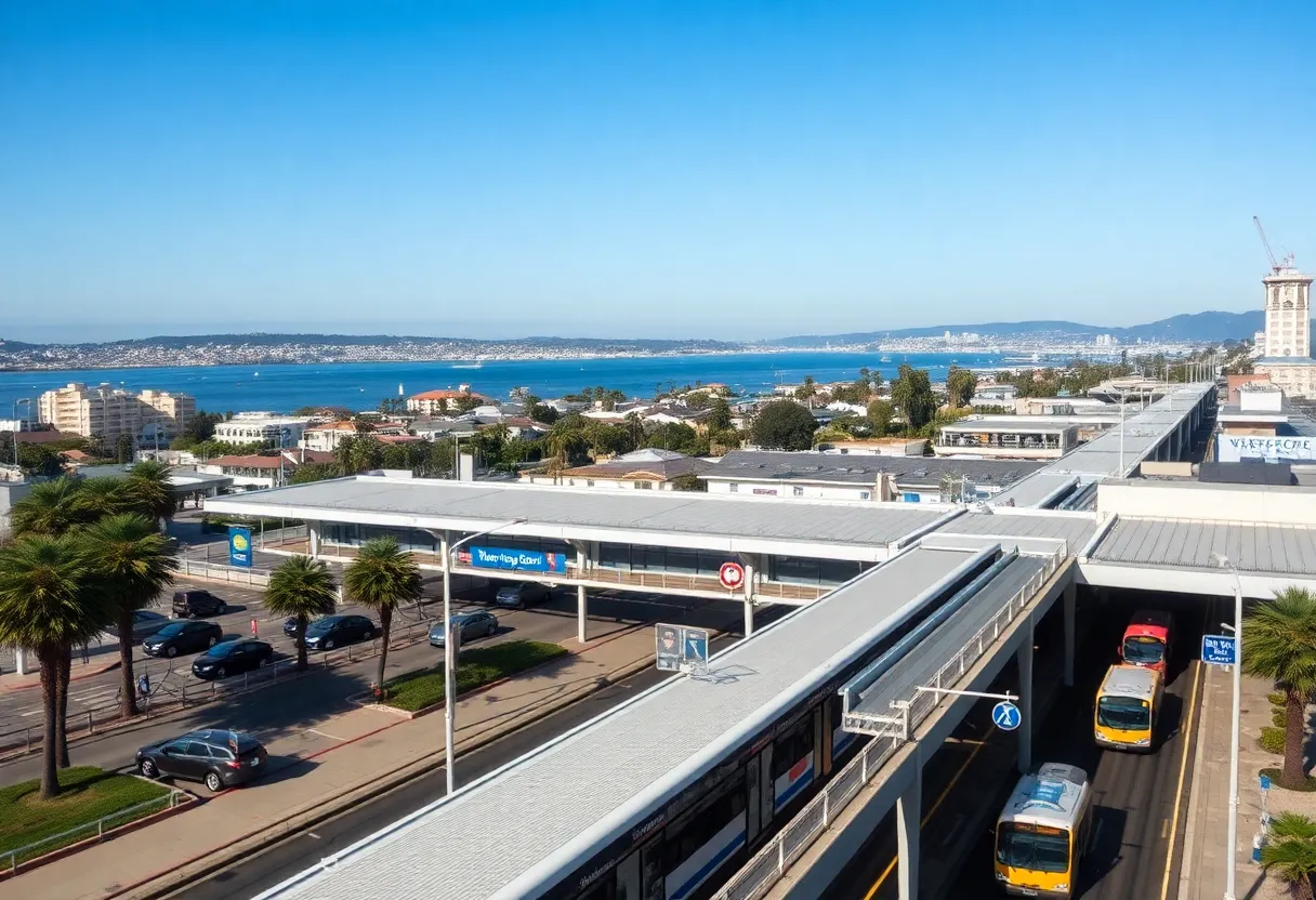 View of Newport Beach City highlighting transportation center and urban developments.