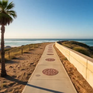 Concrete pathway at Newport Beach's Wedge surf zone