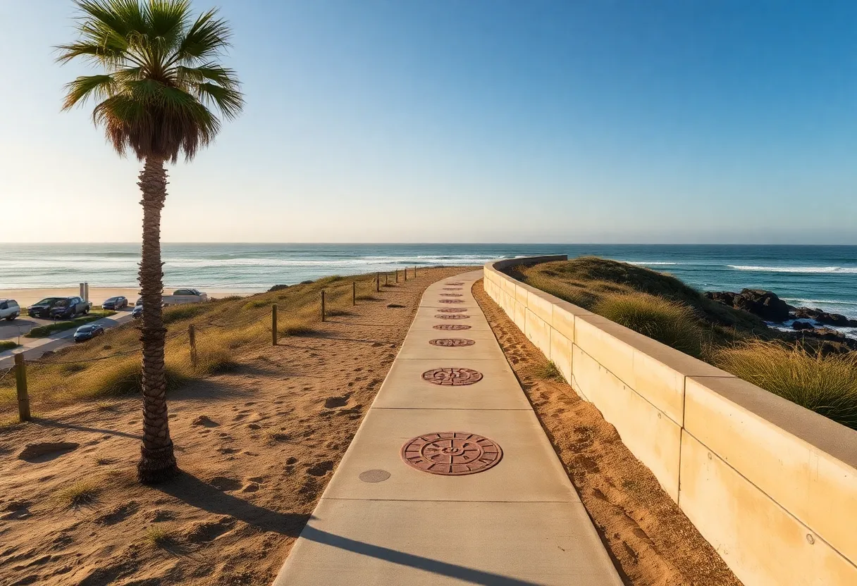 Concrete pathway at Newport Beach's Wedge surf zone