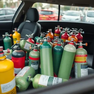 Nitrous oxide canisters scattered on car seats
