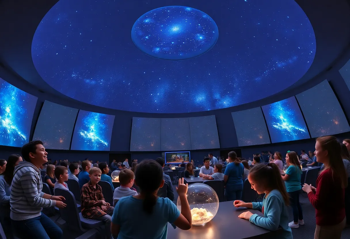 Interior of the Orange Coast College Planetarium with families enjoying the show