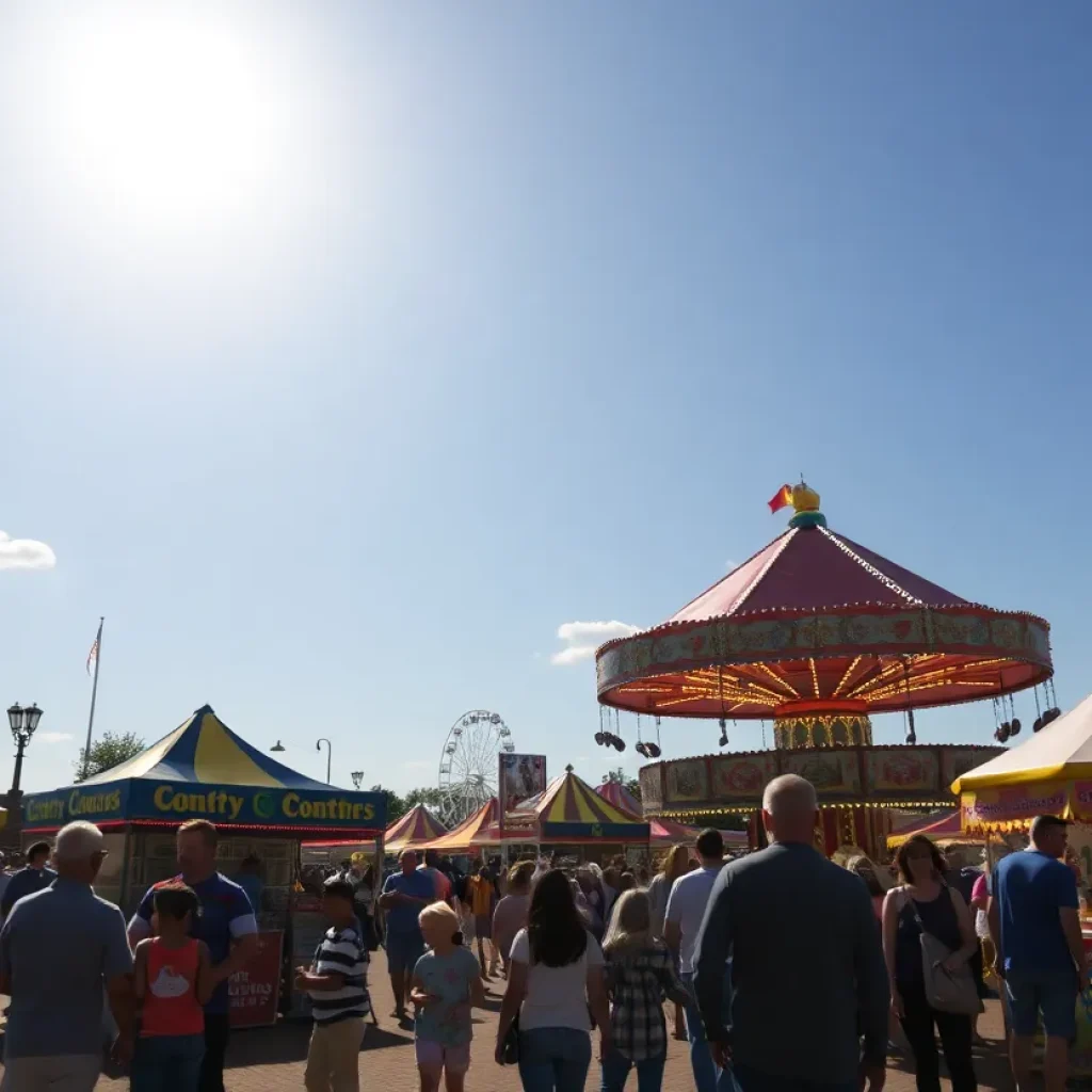Visitors enjoying rides and food at the Orange County Fair