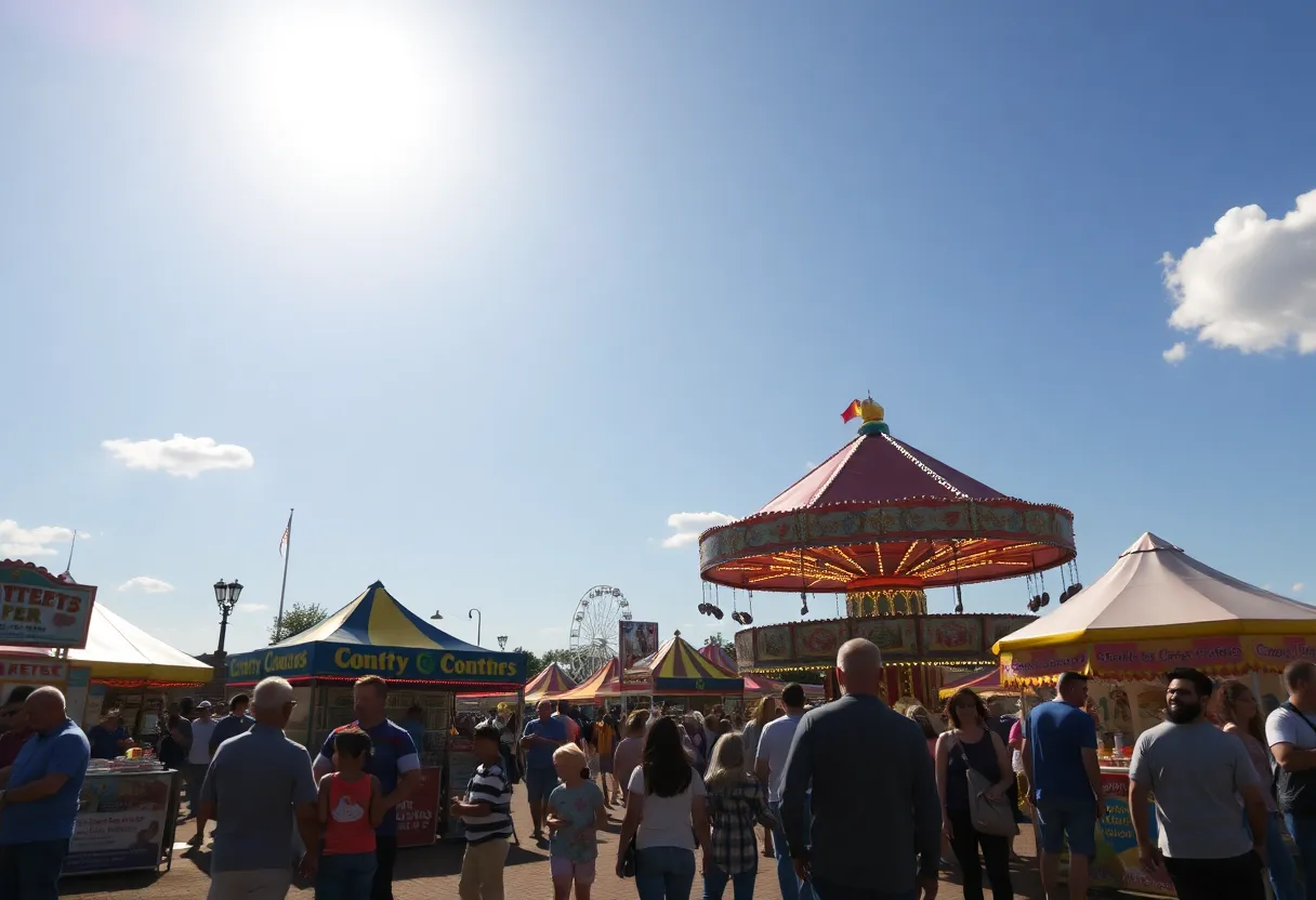 Visitors enjoying rides and food at the Orange County Fair