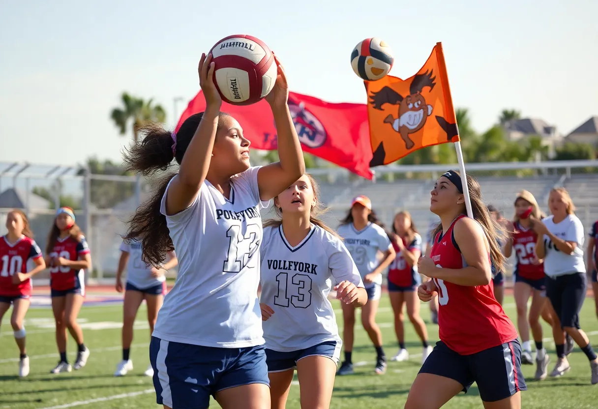 High school athletes in Orange County competing in volleyball and flag football.
