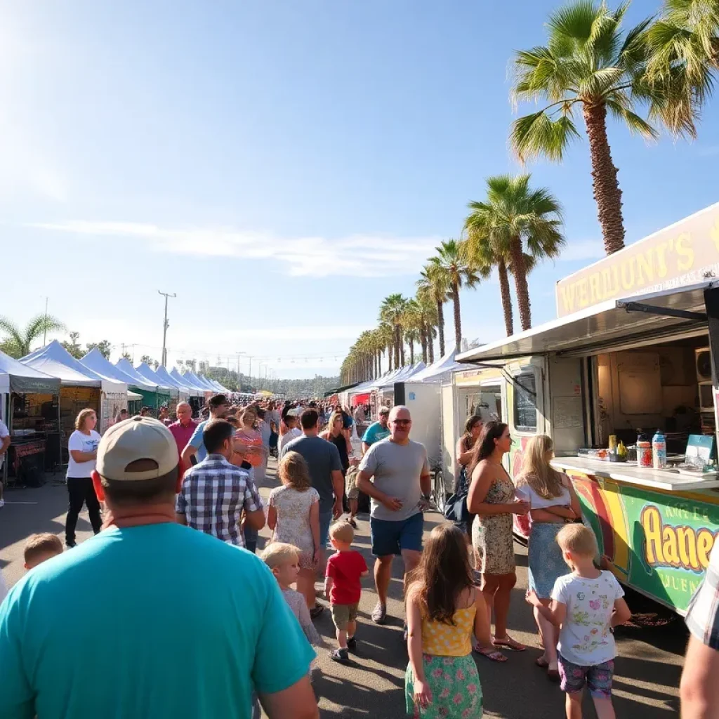 Outdoor festival in Orange County with live music and food trucks