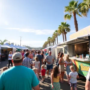 Outdoor festival in Orange County with live music and food trucks