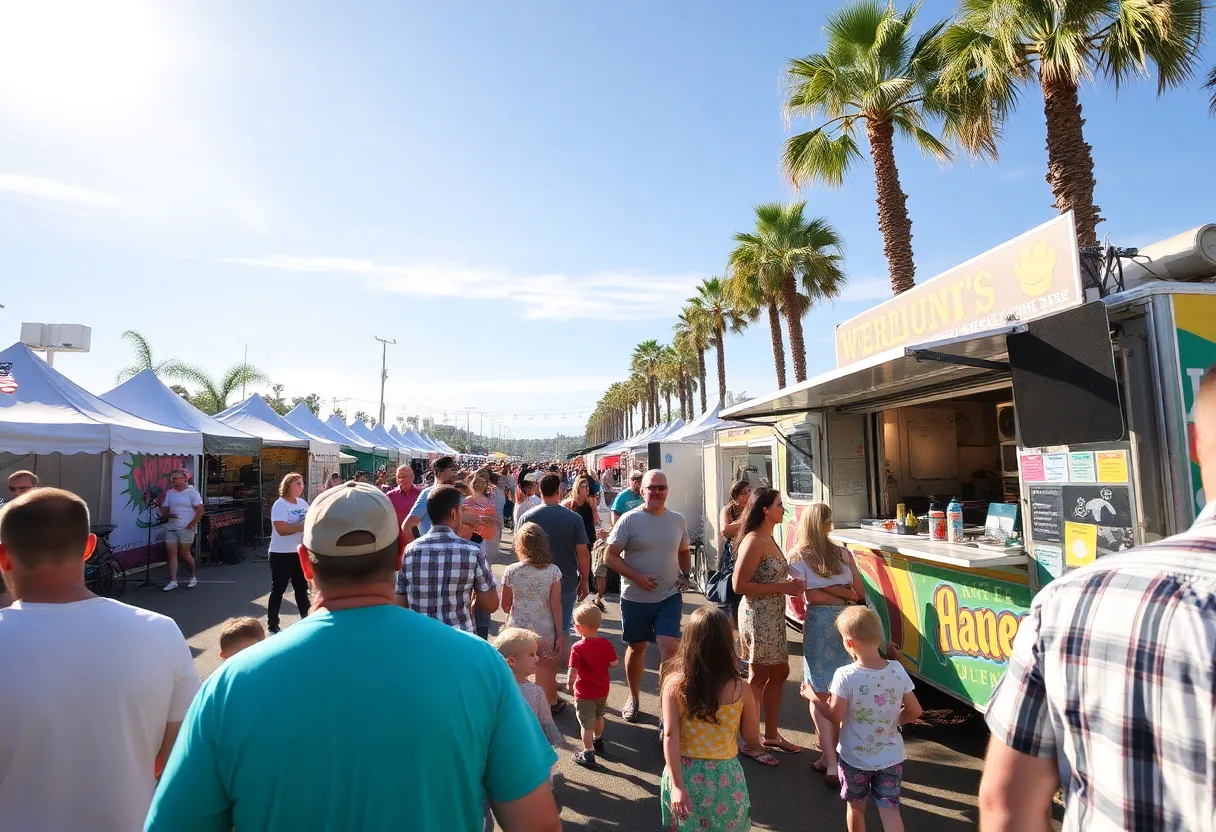 Outdoor festival in Orange County with live music and food trucks
