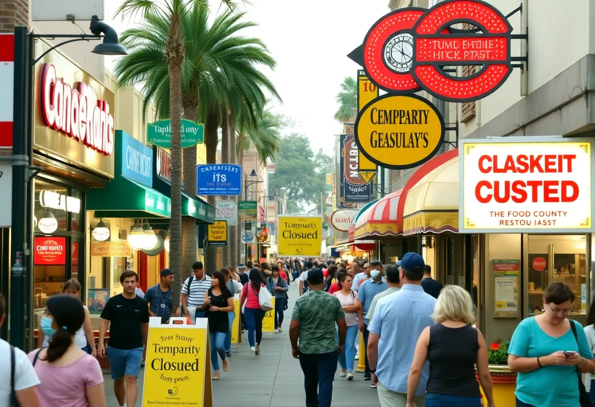 Closed restaurants in Orange County with temporary closure signage