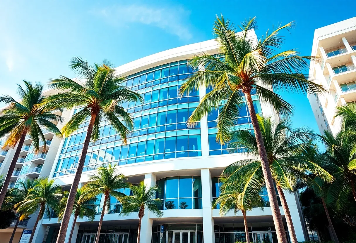 Exterior view of Playboy headquarters in Miami Beach