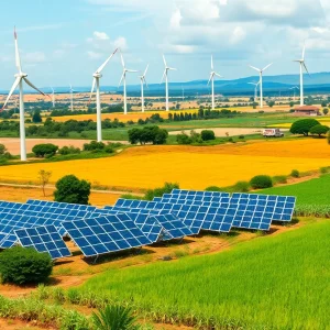 Renewable energy projects with wind turbines and solar panels in Kenya and Nigeria.